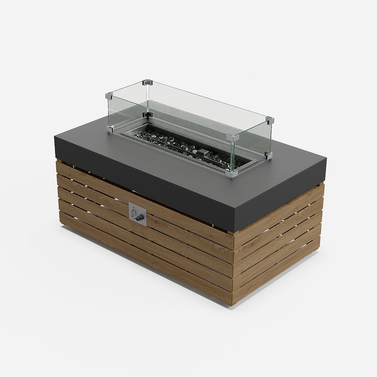 Electactic Braciere Da Tavolo A Propano Senza Fumo: Quadrato 50 Cm, Con Rocce Laviche, Paravento In Vetro E Copertura. Potenza 50.000 BTU, Ideale Per Balcone, Giardino E Campeggio. - 2