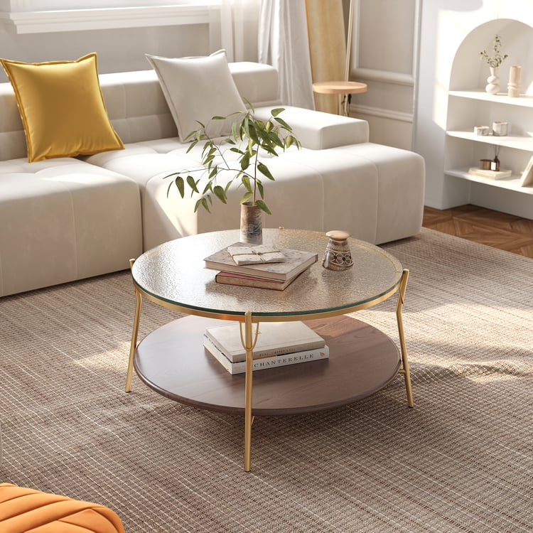 Tavolino In Vetro Temperato 6 Mm, Design Minimalista Con Struttura In Metallo Oro, Pratico E Facile Da Montare, Perfetto Per Soggiorno E Sala Da Tè