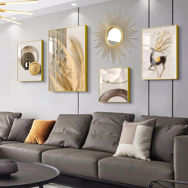 5-teiliges Wandkunst-Set mit goldenen Akzenten, abstrakte Designs