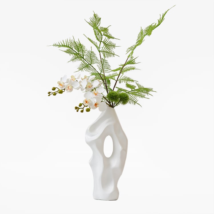 Artificial Flower Arrangement with Modern White Sculptural Vase