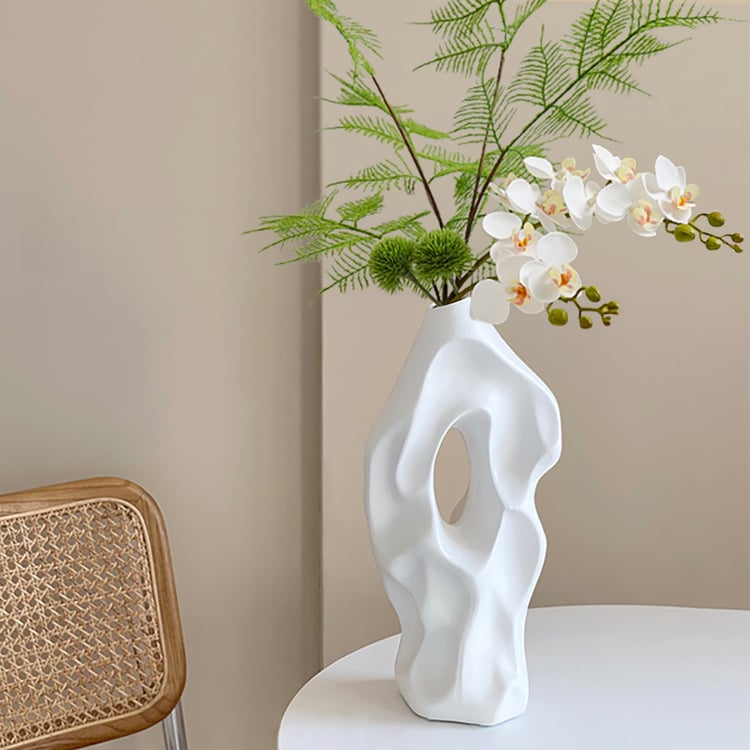 Artificial Flower Arrangement with Modern White Sculptural Vase