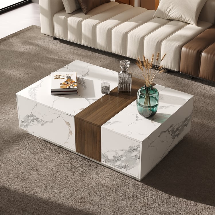 Modular Fabric Sectional Sofa Set with Wood Block Coffee Table Homary DE