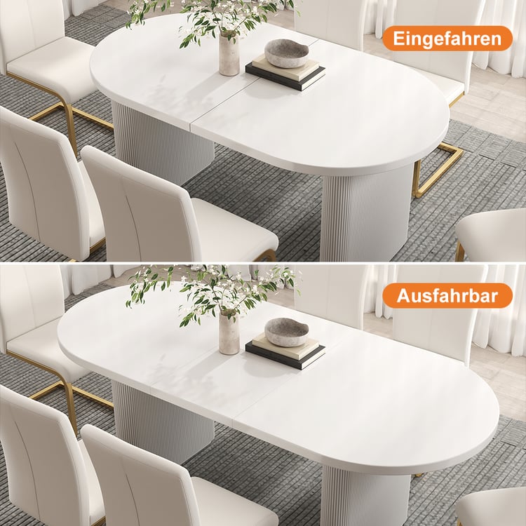Dining Table in White with MDF Extendable Japandi Style Oval for 4 Dining Table in White with MDF Extendable Japandi Style Oval for 4