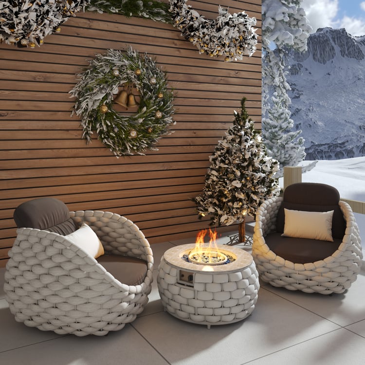 Tatta 3-Pieces Winter Outdoor Smokeless Fire Pit Set with 2 Rotatable Chairs