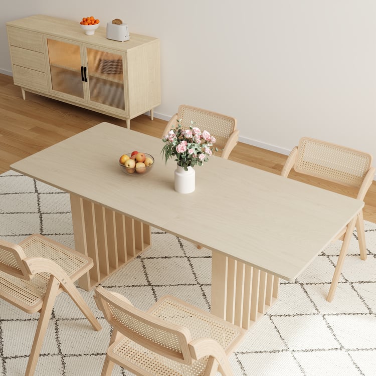 Japandi Extendable Whitewash Dining Table Dining Chairs Set