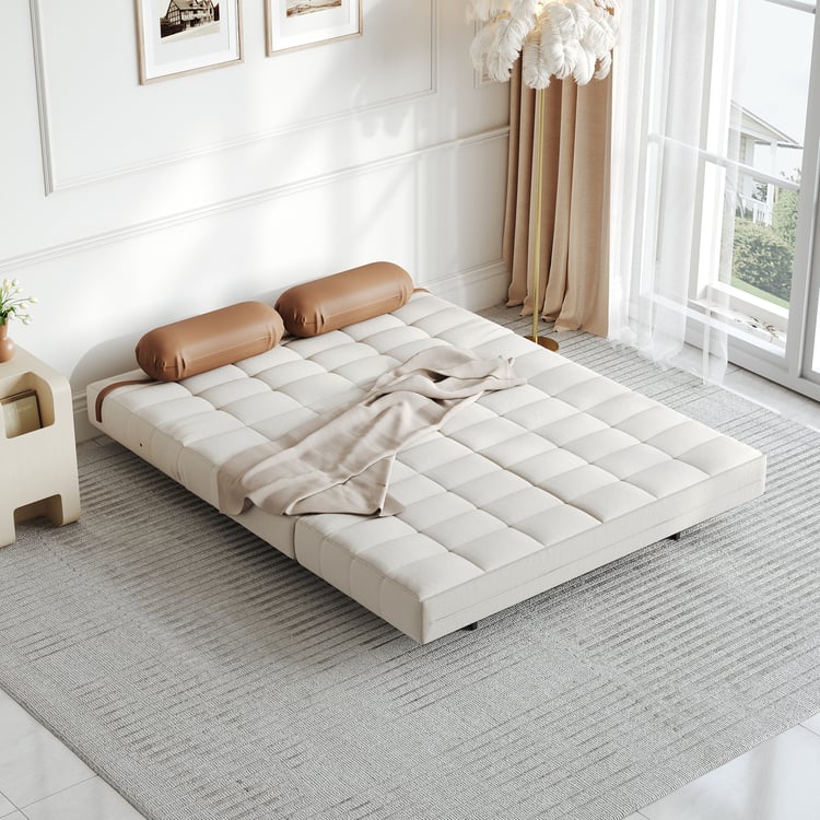 Ausziehbares Schlafsofa aus Cord in Beige mit Matratze und Kissenrücken, 2-Sitzer Bettsofa, 152×193 cm｜Homary ES