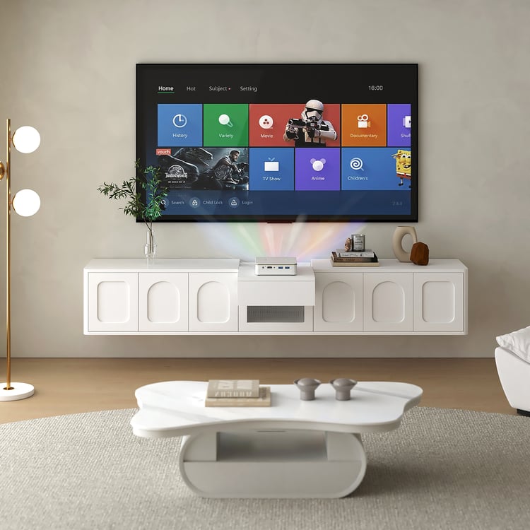 69.3" Floating White TV Stand for Projector	