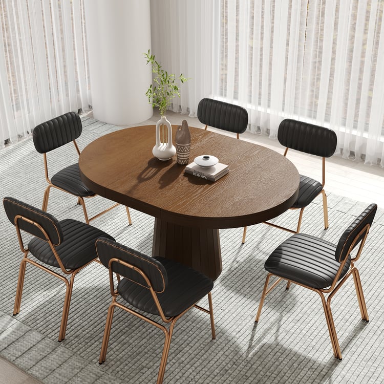 1400mm Walnut Dining Table & 4 Dining Chairs Set｜Homary UK