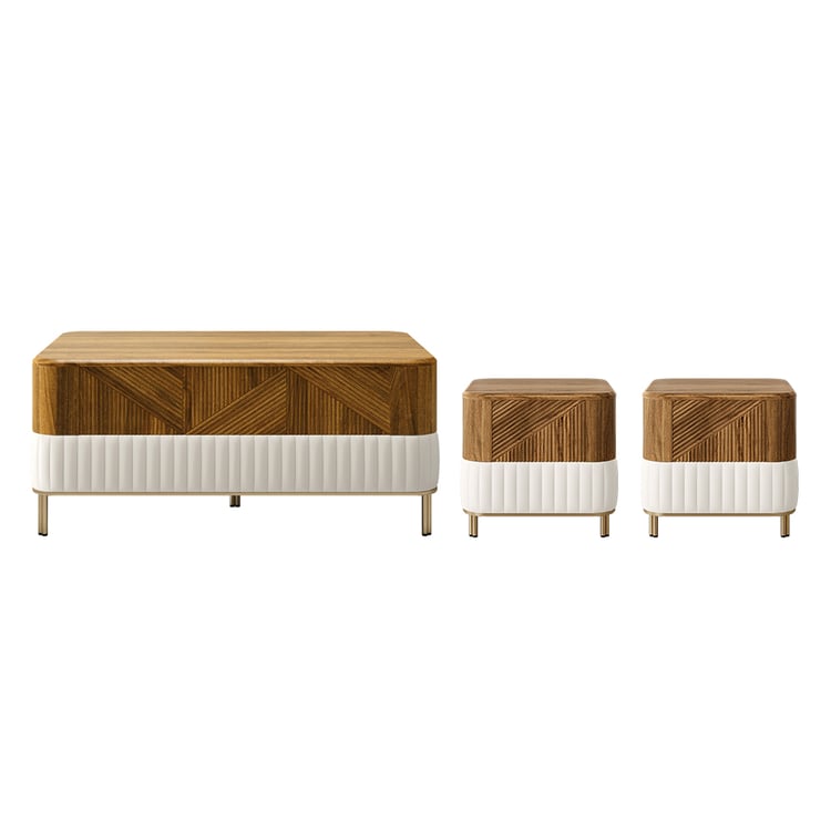 Wovent Walnut & Leather Coffee Table & 2 Side Tables Set｜Homary