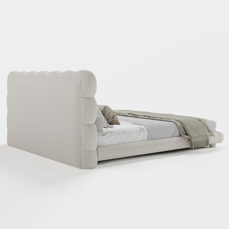 Modern White Boucle Upholstered Platform Bubble King Bed