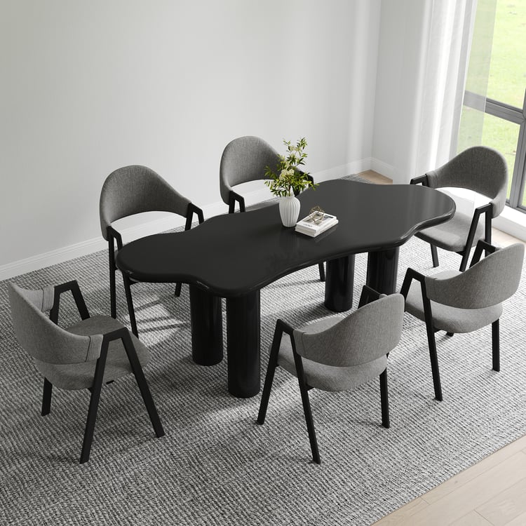 Dining Set Japandi Irregular Wood Dining Table Black with