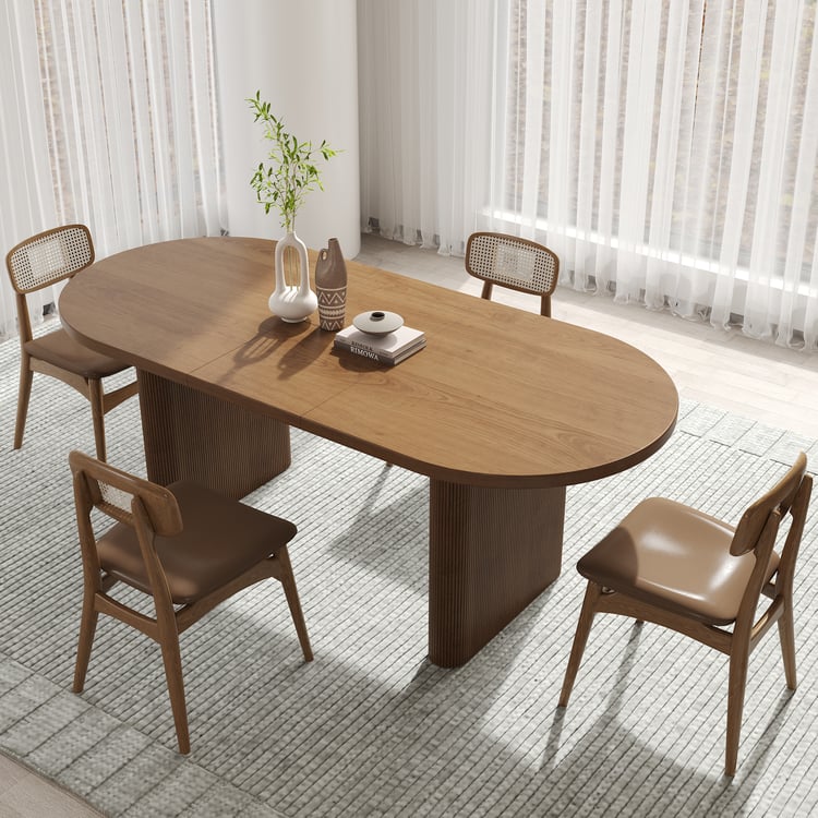 1600mm-2000mm Walnut Dining Table & 4 Dining Chairs Set｜Homary ES