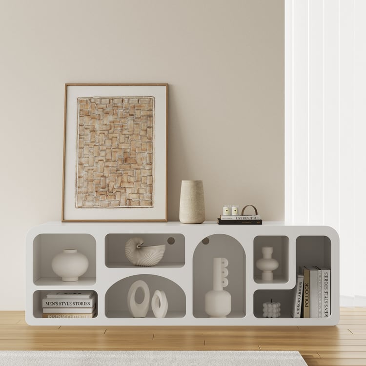 Codiys Art Deco Bookshelf Wood TV Stand in White with
