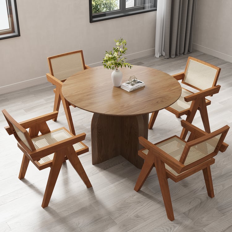1000mm Walnut Dining Table & 4 Dining Chairs Set
