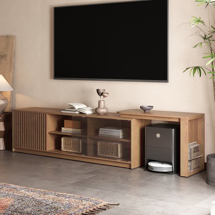 Walnut Extendable Glass Door TV Stand(65 Walnut Extendable Glass Door TV Stand(65