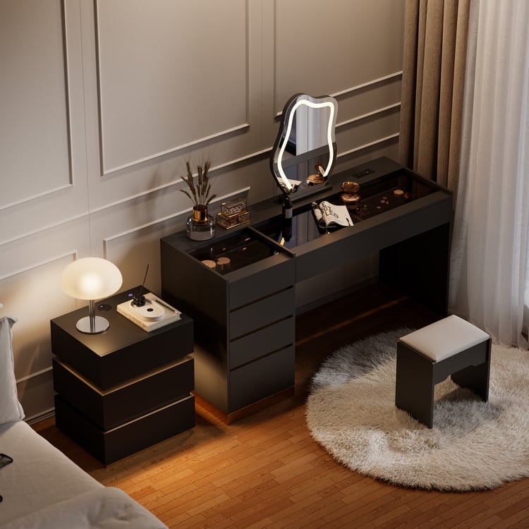 LED Mirror Makeup Vanity Set with 2 Smart Nightstands｜Homary