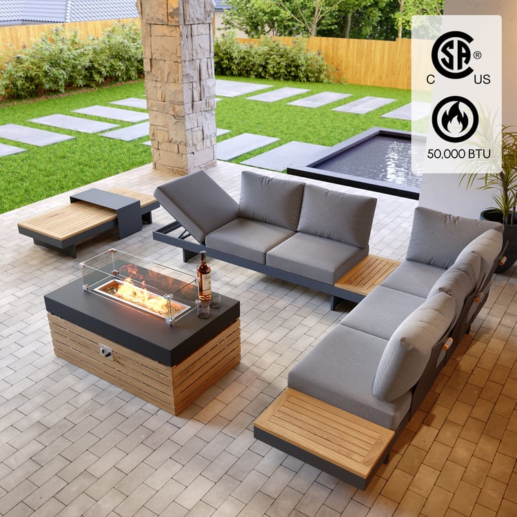 8YARDS Lounge セットアップ 5 PCS L Shaped Outdoor Sectional Sofa Set with Smokeless