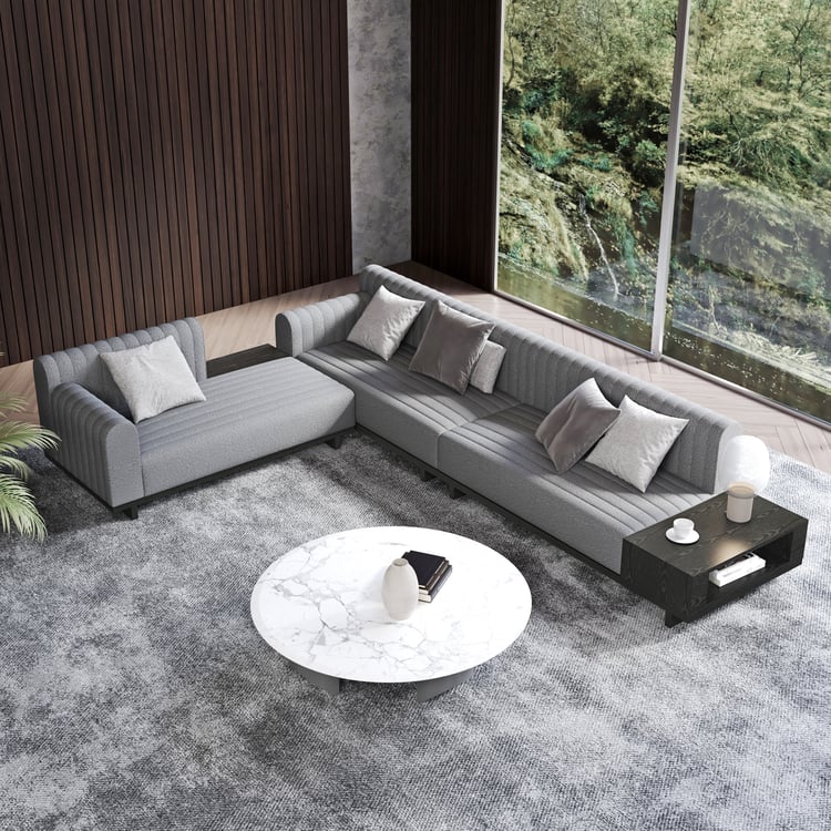 157-Zoll-Boucle L-förmiges Ecksofa, modernes hellgraues Ecksofa mit Stauraum und Beistelltisch｜Homary DE