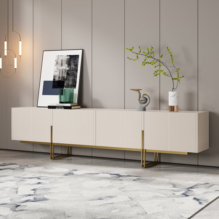 Grovyn 95" Sintered Stone Top Fluted TV Stand with Storage