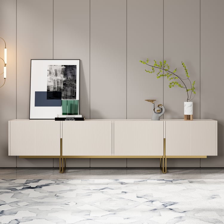 Grovyn 95 inch ribbed TV stand with sintered stone top and storage Grovyn 95 inch ribbed TV stand with sintered stone top and storage