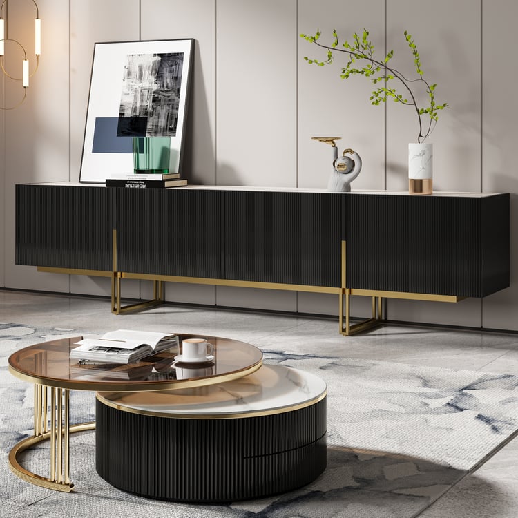Grovyn 95" Sintered Stone Top Fluted TV Stand with Storage