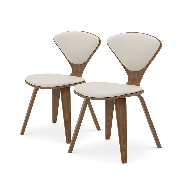 Mid-Century Dining Chairs Upholstered Faux Leather Walnut 4-Pieces
