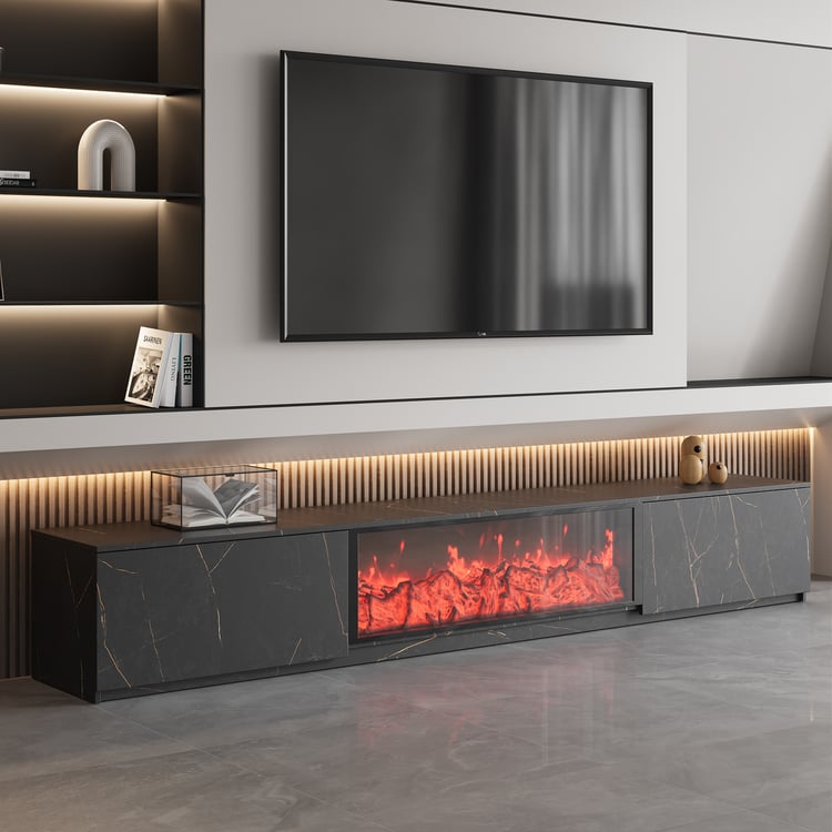 71" Marble Veneer Electric Fireplace TV Stand with 2 Drawers