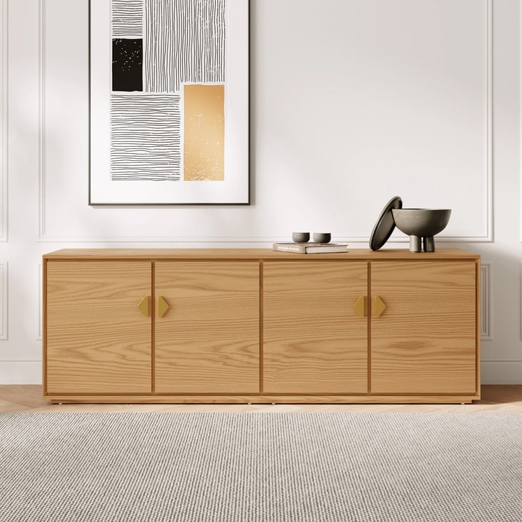 70.9" Natural Wood Tall TV Stand with Storage
