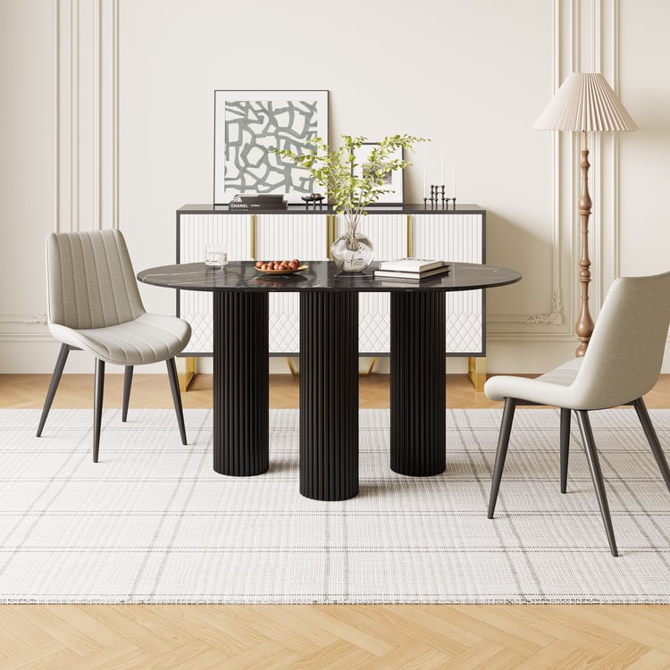 55.1" Modern Round Sintered Stone Dining Table Seats 4-6 People