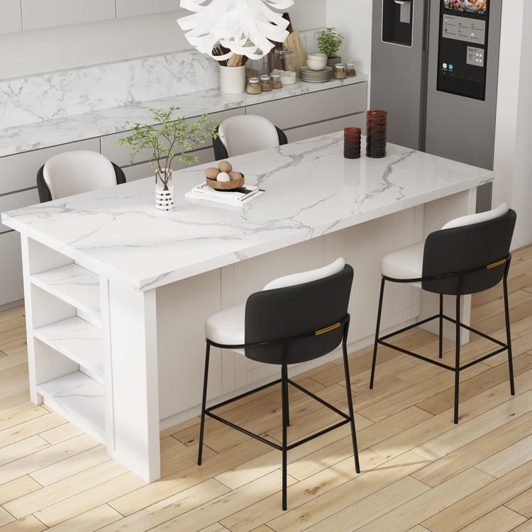Modern PU Leather Bar Stool Black with Back & Footrest｜Homary