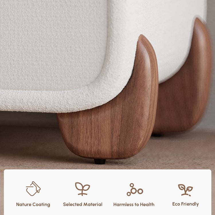 White Curva Boucle Smart Nightstand with 2 Drawers | Homary