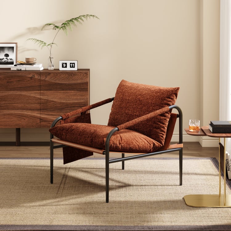 Mid-Century Chenille Leather Accent Chair Armchair with Metal Leg