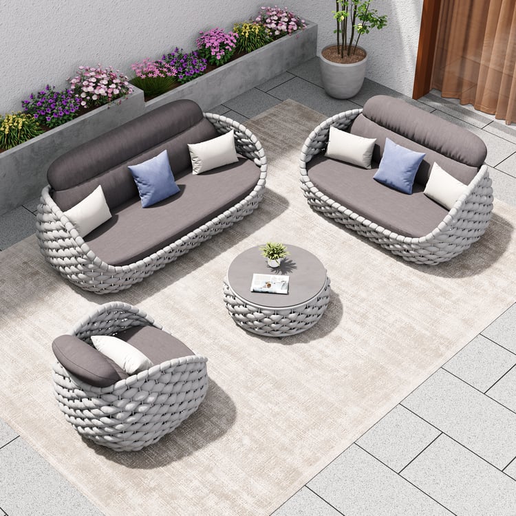 Garden Lounge Set in Aluminum and Wicker, Weatherproof Corner