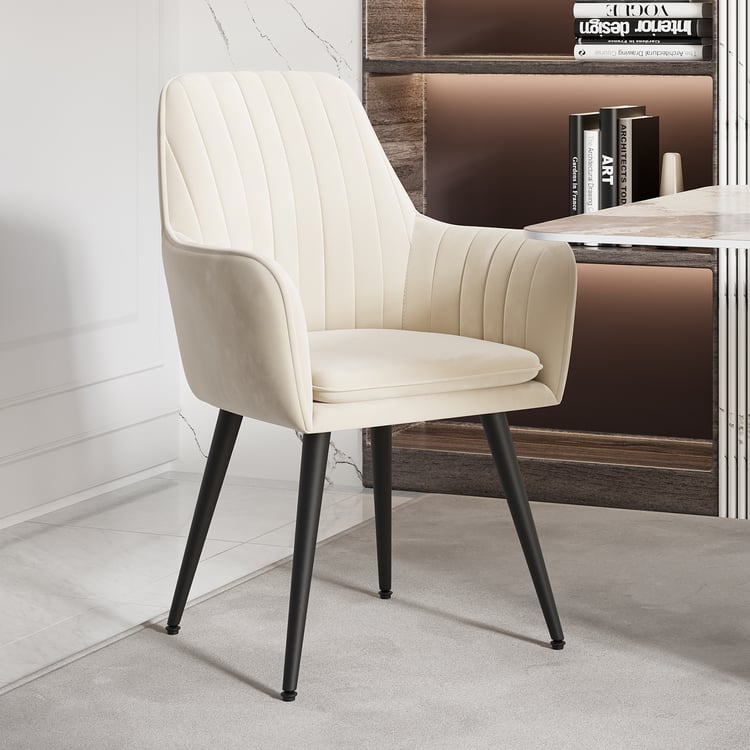 Set of 2 Modern Dining Chairs with Velvet Upholstery Beige