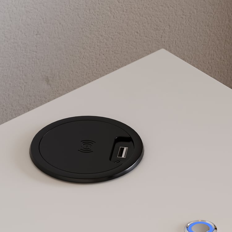 Ztexkee Comodino stretto con presa e striscia luminosa a LED, Tavolino stretto con 4 ruote alto Comodini con 2 cassetti e 2 ripiani per camera da letto, soggiorno, bianco