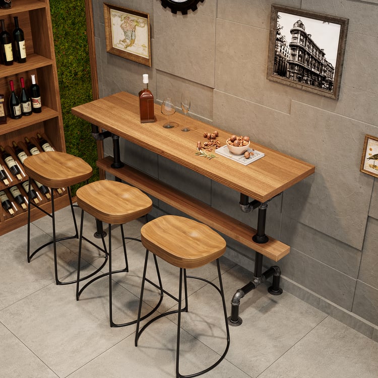 Set Tavolo Da Bar Con 2 Sgabelli – Struttura In Acciaio, Ripiani Porta Bicchieri, Design Industriale Nero, Per Cucina E Bistrot