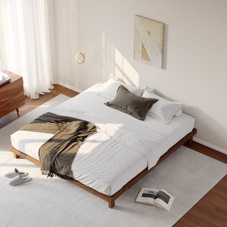Walnut King Platform Wood Bed Frame｜Homary