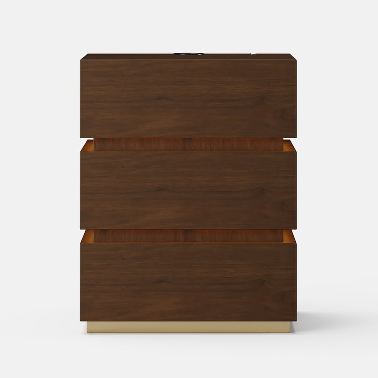REAHOME Comodino Con Luci LED E Porte USB: Tavolino Alto 70 Cm Con 3 Cassetti, Marrone, Per Camera Da Letto O Soggiorno