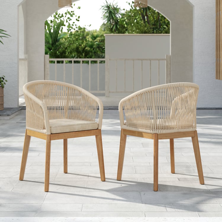 PCS Woven Rope Teak Outdoor Dining Chair Boho Yard Patio