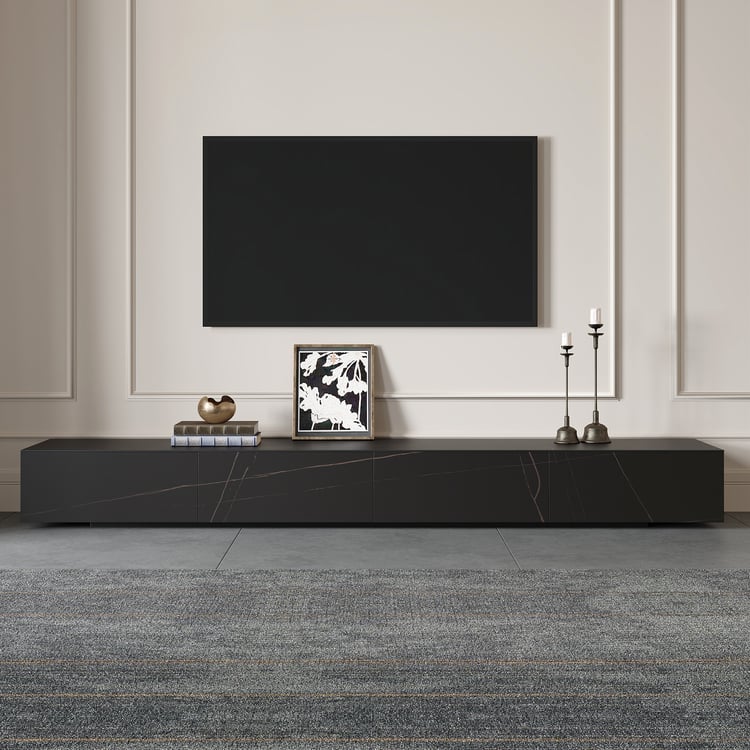 87" Black TV Stand Faux Marble with Storage for TVs Up to 85"