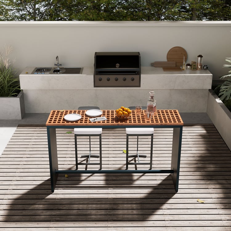 70.9'' Teak Rectangle Hollow Bar Dining Table for Outdoor & Patio