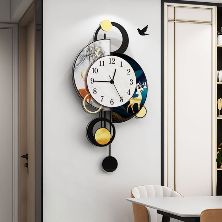 31" Art Deco Pendulum Wall Clock – Battery Operated