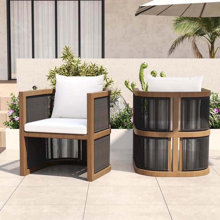2 Pieces Modern Aluminum & Ropes Outdoor Patio Dining Chair Set