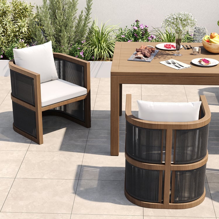 2 Pieces Modern Aluminum & Ropes Outdoor Patio Dining Chair Set