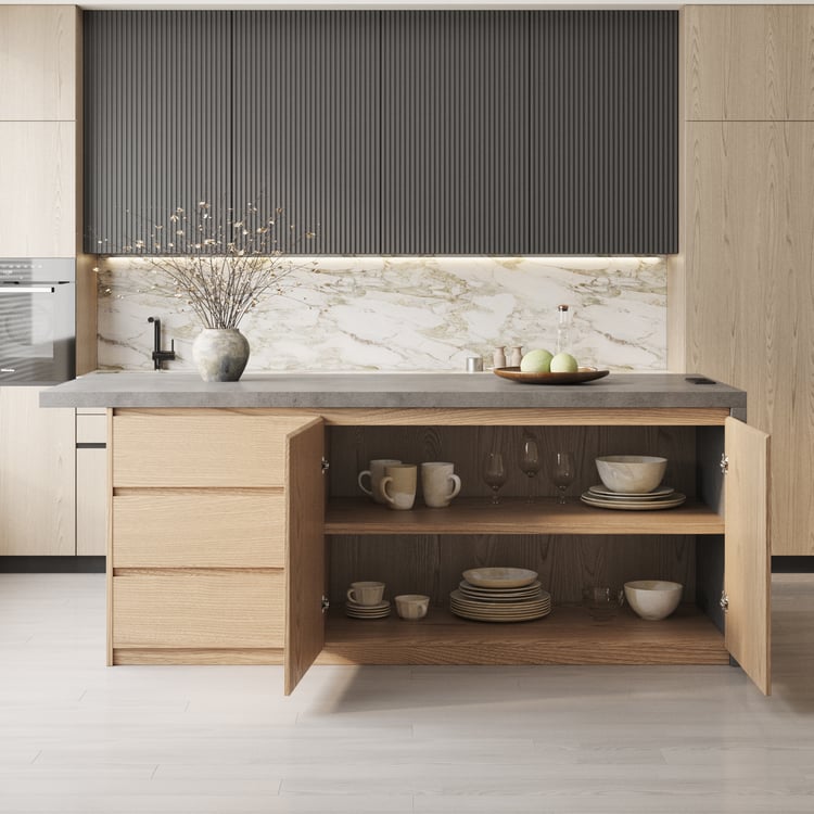 趣味 STREET 1800mm Japandi Style Wood Kitchen Island with Tabletop