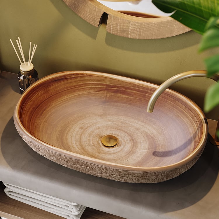 Ceramic Oval Bathroom Vessel Sink Retro Washbasin