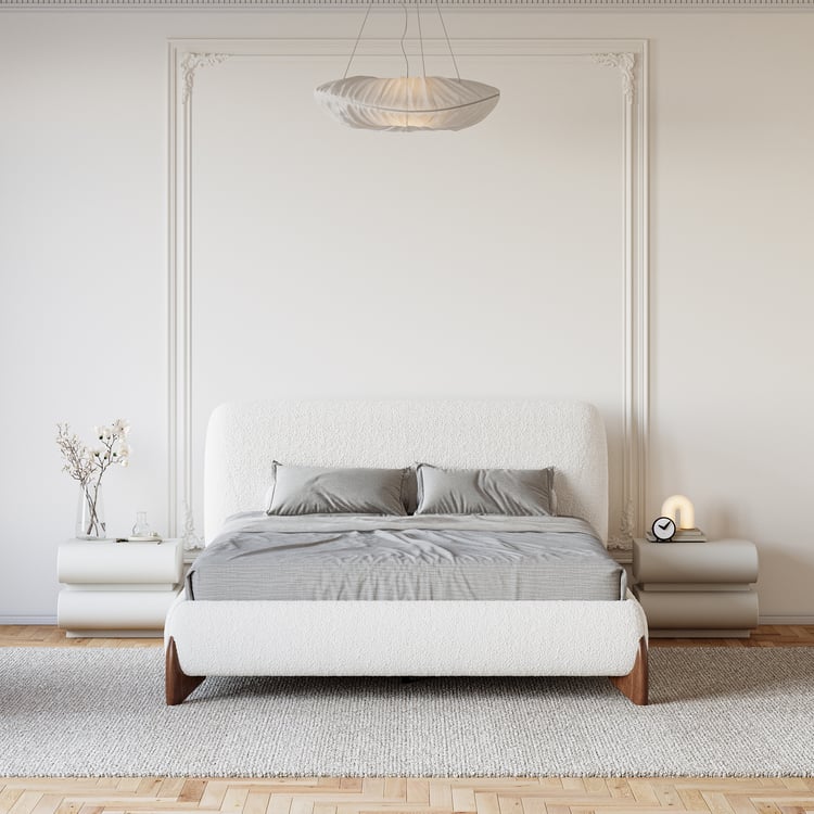 Curva Boucle 160* 200 cm čalouněná plošinová postel s ořechovými nohami