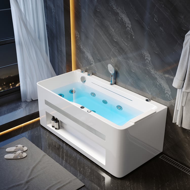 60" Small Jacuzzi Bathtub Jetted with LED Lighting 89-Gallon Capacity