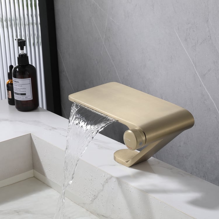 Modern Stainless Steel Waterfall Bathroom Faucet with Storage Panel Brushed Gold