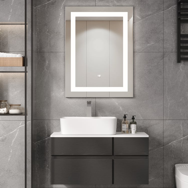 Specchio Da Bagno A LED Kosmonia 71x91 Cm - Senza Cornice, Dimmerabile, Antiappannamento, Memoria Luce, Vetro Temperato